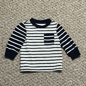 Cat & Jack navy and off white striped shirt 12m